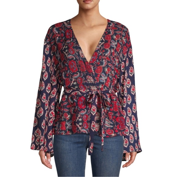 RAGA Tops - RAGA Floral Long Sleeve Boho Wrap Top